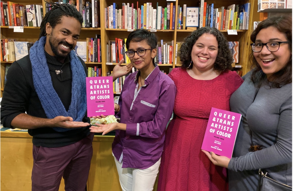 Left to right: Anthony J. Williams (featured in volume three), Maliha Ahmed (co-editor of volume three), Nia King (interviewer) and Luna Merbruja (featured in volume one). Photo by Tim Abad.